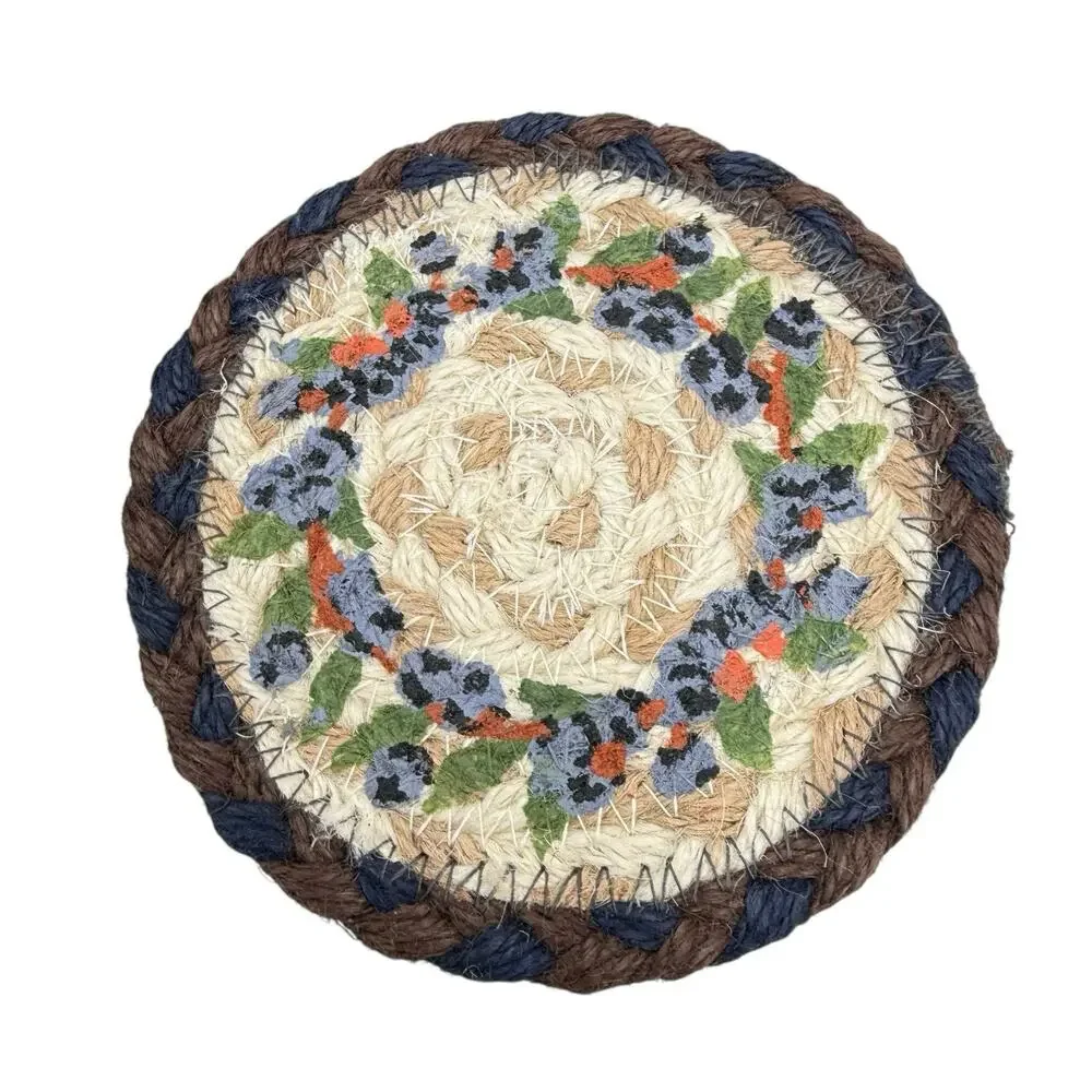 4 Bear & Blueberries Earth Rugs‎ Natural Braided Jute Rustic Coaster 5” Rustic